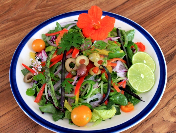 edible flowers on salad